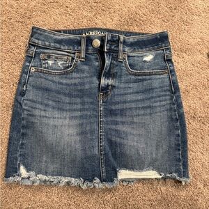 American Eagle Outfitters Distressed Blue Denim Mini Skirt